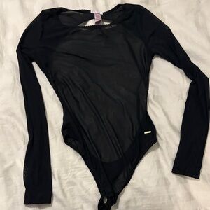 Savage X Fenty Black Sheer Mesh Backless Bodysuit, M